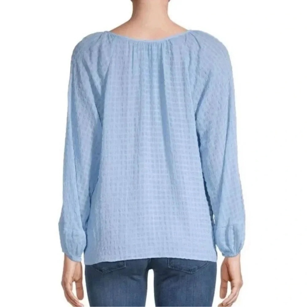 Calvin Klein Long Sleeve Baby Blue Print Chiffon Top - Picture 3 of 3